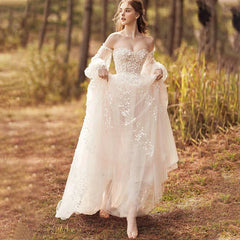 VIKTORIA Vintage Backless Wedding Dresses For Woman Spaghetti Straps Lace Appliques