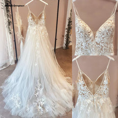 Vestido Novia Spaghetti Straps Lace Wedding Dress Tulle Gown