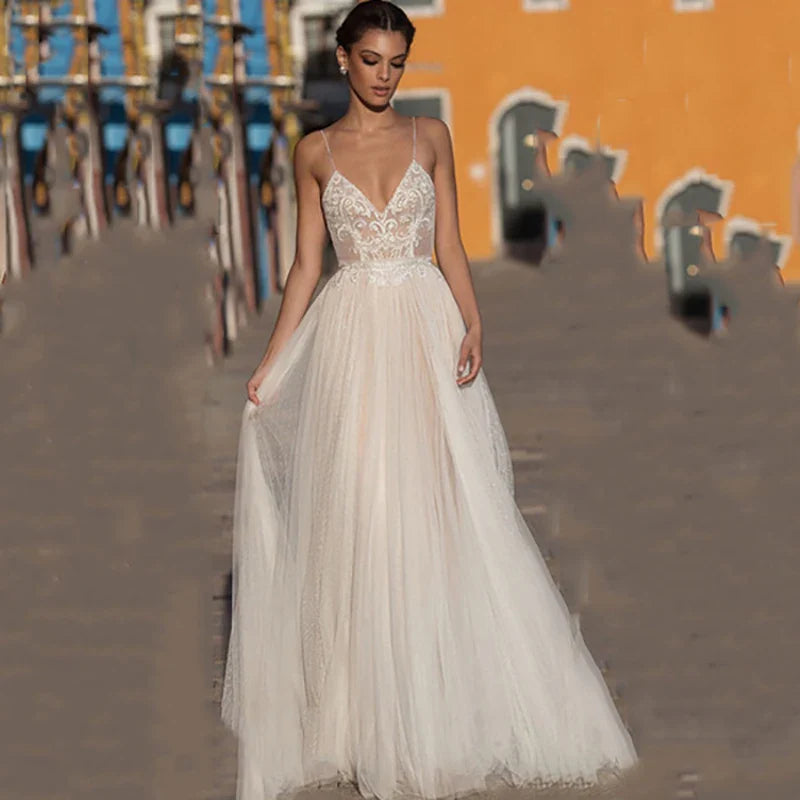 Eightree Beach Wedding Dress Boho Lace Backless Gown Customized