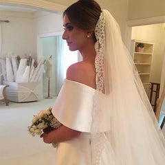 Customized A-Line Wedding Dress Floor-Length Bridal Gown with Off Shoulder Sleeveless Design
