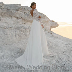 Customized Sexy Long Sleeves Bohemian Lace Bridal Gown