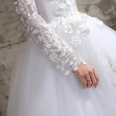 Customized Flower Wedding Dresses Plus Size Full-Sleeve Gowns
