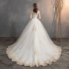 Off The Shoulder Half Sleeve Wedding Dress Lace Applique Plus Size Ball Gown Customized