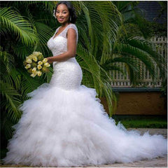 Vintage Sequin Mermaid South Africa Wedding Dresses with Ruffles Train