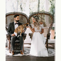Charming Customized Boho Wedding Gowns Lace Two Pieces Top Bateau Neckline Beach Bride Dresses