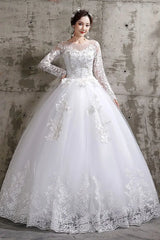 Customized Flower Wedding Dresses Plus Size Full-Sleeve Gowns