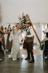 Customized Boho Lace Long Wedding Dress Mermaid Flare Bridal Gowns Elegant Vintage Bride Dresses