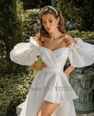 Fashion Sweetheart Puff Sleeves Bridal Gowns A-Line Dress