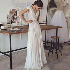 Boho V Neck Wedding Dresses Chiffon Bohemian Gowns Elegant A Line Customized