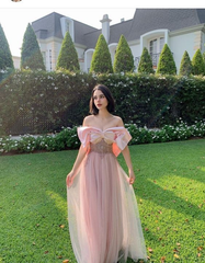 Pink Off The Shoulder Prom Dress Fairy Evening Dress SH1095