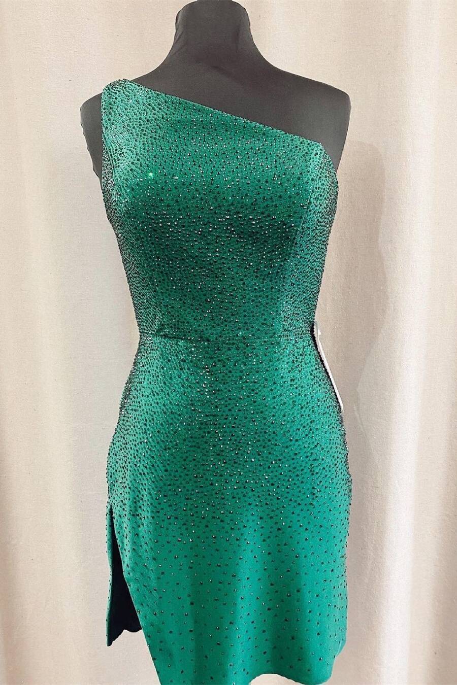 One Shoulder Rhinestones Sleeveless Tight Homecoming Dress