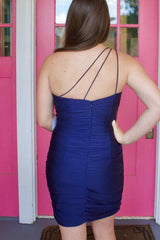 One Shoulder Hot Pink Tight Homecoming Dress