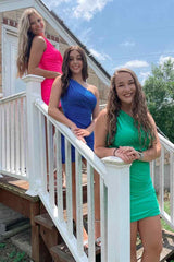 One Shoulder Hot Pink Tight Homecoming Dress