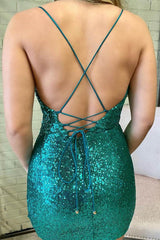 Cowl Neck Green Sequins Bodycon Party Dress