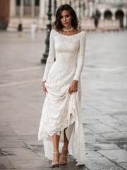 Aimishang Elegant Long Sleeves Ivory Wedding Dresses with Sweep Train