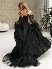 Black Corset A-Line Long Sleeves Wedding Dresses With Off-The-Shoulder Sexy
