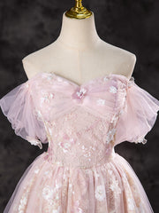 A-Line Off Shoulder Pink Long Prom Dress Sweet 16 Dress Floor Length Beautiful