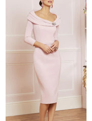 Sheath / Column Mother of the Bride Dress Wedding Guest Elegant Vintage Plus Size Scoop Neck Knee Length Jersey 3/4 Length Sleeve with Beading
