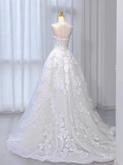 A-Line Tulle Lace ivory Long Prom Dress Formal Dress Off Shoulder Wedding Dress