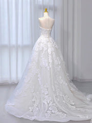 A-Line Tulle Lace ivory Long Prom Dress Formal Dress Off Shoulder Wedding Dress