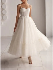 Reception Little White Dresses Wedding Dresses A-Line Sweetheart Camisole Spaghetti Strap Ankle Length Tulle Bridal Gowns