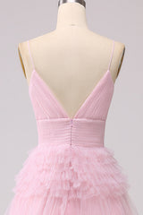 A Line Tulle Spaghetti Straps Sweetheart Prom Dress Floor Length With Slit