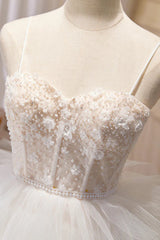 Champagne Sweetheart Layers Princess Dress Spaghetti Straps Tulle Formal Gown Wedding Dress