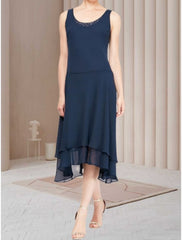 Sheath / Column Mother of the Bride Dress Wedding Guest Elegant Scoop Neck Knee Length Chiffon Long Sleeve with Sequin