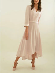 A-Line Mother of the Bride Dress Simple Elegant V Neck Asymmetrical Ankle Length Stretch Chiffon 3/4 Length Sleeve with Pleats