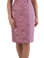 Sheath / Column Mother of the Bride Dress Wedding Guest Party Elegant Scoop Neck Knee Length Chiffon Lace Short Sleeve