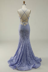 Halter Mermaid Purple Lace Long Prom Dress V-neck With Slit