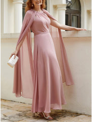 A-Line Mother of the Bride Dress Wedding Guest Elegant Jewel Neck Ankle Length Chiffon Sleeveless with Ruching