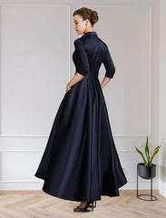 A-Line Mother of the Bride Dress Wedding Guest Elegant High Low Jewel Neck Asymmetrical Chiffon Lace Short Sleeve with Pleats Appliques