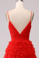 A Line Tulle Spaghetti Straps Sweetheart Prom Dress Floor Length With Slit