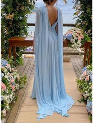Sheath / Column Mother of the Bride Dress Wedding Guest Elegant Party V Neck Court Train Chiffon Sleeveless with Pleats Solid Color