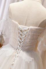 Champagne Floor Length Lace Long Prom Dress Off the Shoulder Evening Dress Wedding Dress