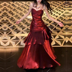 Aimishang Charming Wine Red Spaghetti Straps Long Prom Dress Elegant Party Dress Birthday Outfits Evening Dress Wholesale