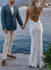 Sheath V-Neck Sleeveless Floor-Length Wedding Dresses With Slit Sexy