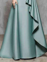 A-Line Mother of the Bride Dress Wedding Guest Elegant Jewel Neck Floor Length Satin Lace 3/4 Length Sleeve No with Sash / Ribbon Ruffles Appliques Beautiful