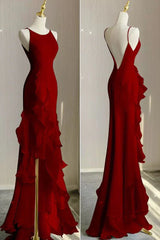 Aimishang Elegant Spaghetti Straps Mermaid Evening Dress With Ruffles Backless Long Prom Dress