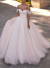 Vintage Tulle Wedding Dress Off Shoulder With Sleeves Floor Length Elegant Sexy
