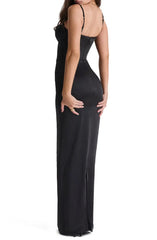 Elegant slim shoulder strap off shoulder tight corset satin backless and ground length prom dress