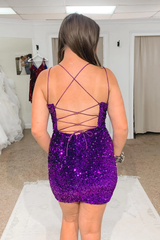 Sheath Royal Blue Sequins Short Homecoming Dress with Criss Cross Back SH698