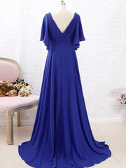 A-Line/Princess Chiffon Beading V-neck Short Sleeves Sweep/Brush Train Mother of the Bride Dresses Elegant