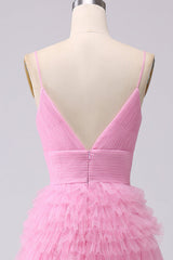 A Line Tulle Spaghetti Straps Sweetheart Prom Dress Floor Length With Slit