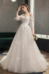 A-Line Lace Long Prom Dress Off the Shoulder Formal Evening Dress Wedding Dress