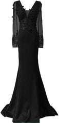 Green Long Sleeves Appliques Mermaid Formal Prom Dress Elegant Evening Dress Wholesale