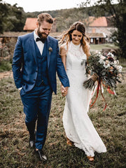 Fabulous Jewel Lace wedding Dresses Sleeveless Backless Bridal Gowns Elegant