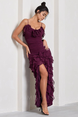 Aimishang Elegant Gowns Evening Dresses Spaghetti Straps Chiffon Ruffle Evening Party Dress