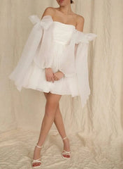 A-Line Puff Long Sleeves Short Wedding Dresses With Bows Off Shoulder